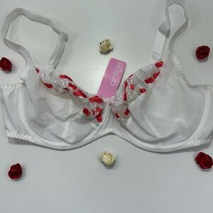 Antigel White and Red Lace Sexy Underwire Unpadded Bra 42D NWT